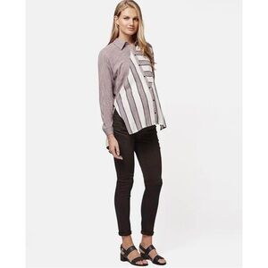 Topshop Striped Side Slits Tunic Button Up Front Shirt Womens Sz 4 Small